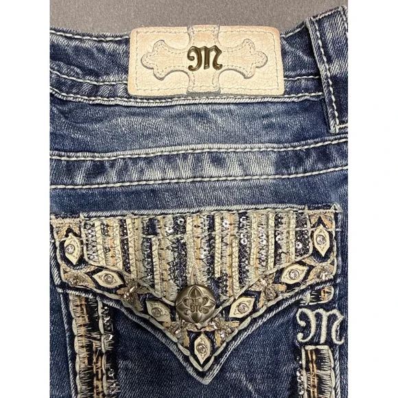 Miss Me Jeans Women 27 Blue MP7299S Mid-Rise Skinny Embellished Flap Pocket - Picture 15 of 16